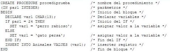 Procedimientos en bases de datos