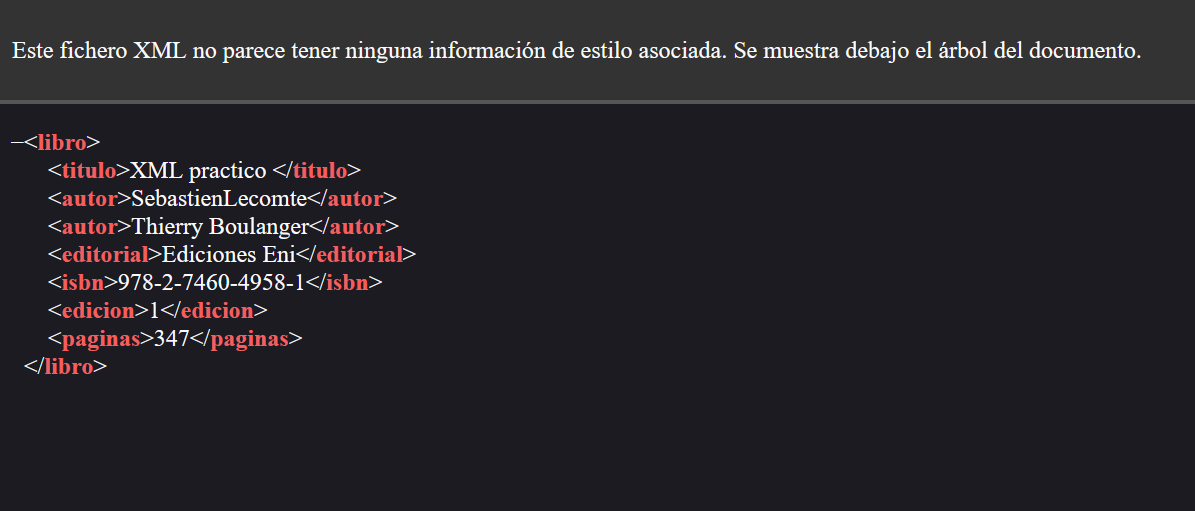 Ejemplo XML en navegador