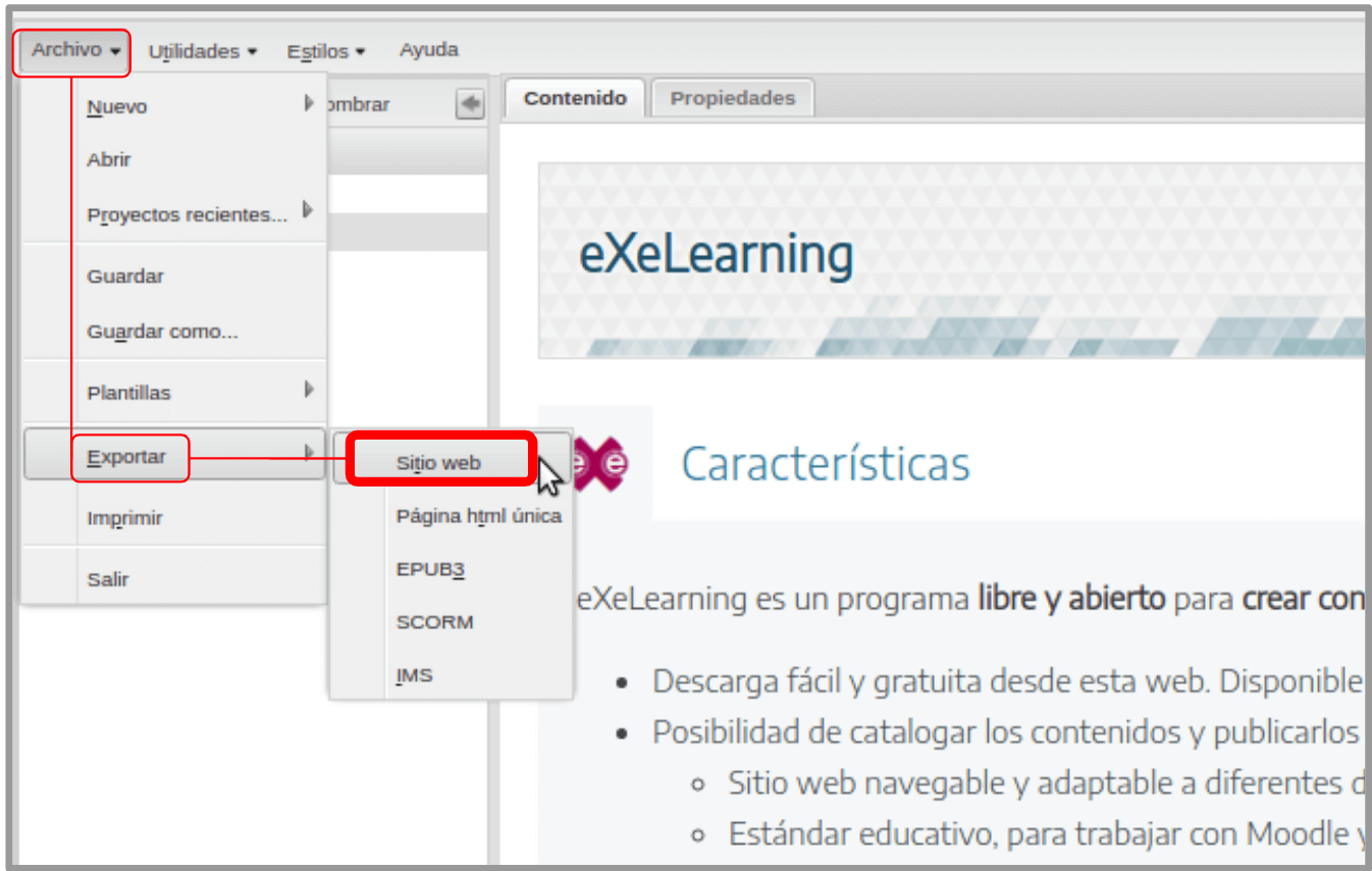 exportar a sitio web exportar a sitio web