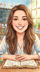 Chica, en una clase de primaria, sonriendo frente a un libro abierto 